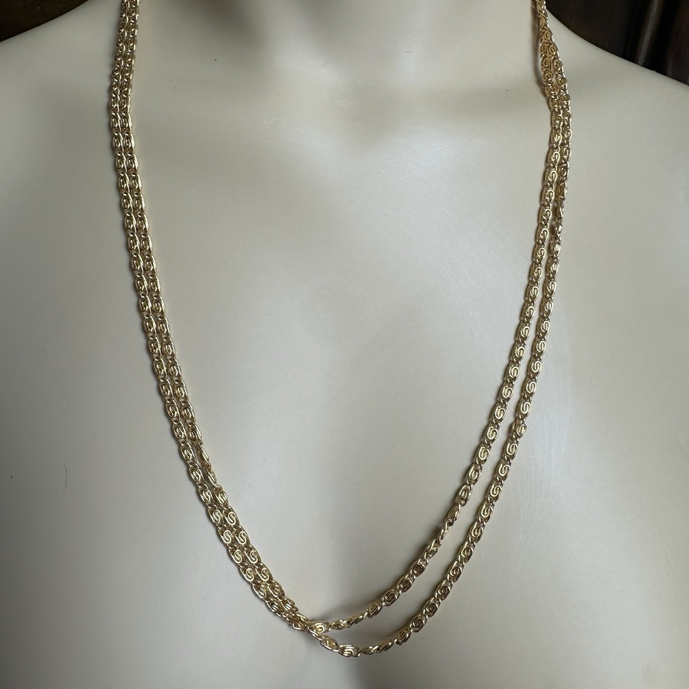 VTG Crown Trifari Paper Clip Chain Long Necklace 50 Inch Bracelet Set Gold Plate - Picture 3 of 10